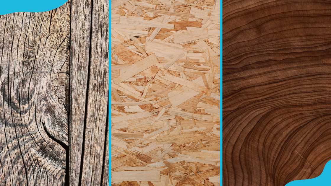 Types of wood for furniture: pine wood (L), engineered wood (C) and hard wood (R). Types of wood for furniture: pine wood (L), engineered wood (C) and hard wood (R).