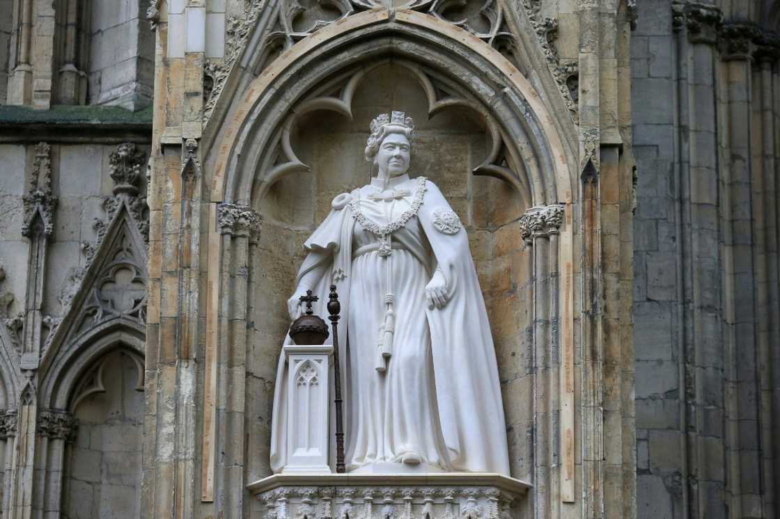 The statue of Queen Elizabeth II at York Minster is the first to be unveiled after her death in September The statue of Queen Elizabeth II at York Minster is the first to be unveiled after her death in September