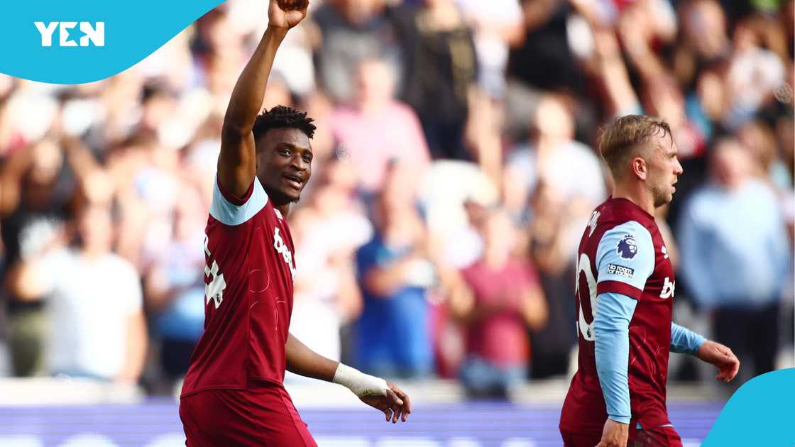 Mohammed Kudus of West Ham United celebrates after scoring his side's second goal during the Premier League match between West Ham United and Newcastle United at London Stadium on October 08, 2023 in London, England Mohammed Kudus of West Ham United celebrates after scoring his side's second goal during the Premier League match between West Ham United and Newcastle United at London Stadium on October 08, 2023 in London, England