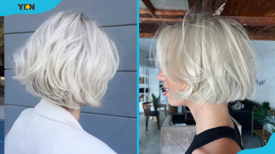 Ice blonde butterfly haircut (L). Platinum blonde butterfly haircut (R) Ice blonde butterfly haircut (L). Platinum blonde butterfly haircut (R)