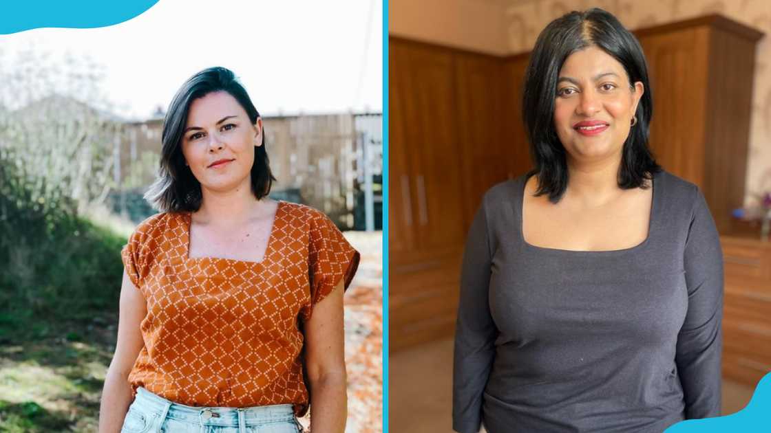 Patterned and plain tops with square necklines. Patterned and plain tops with square necklines.