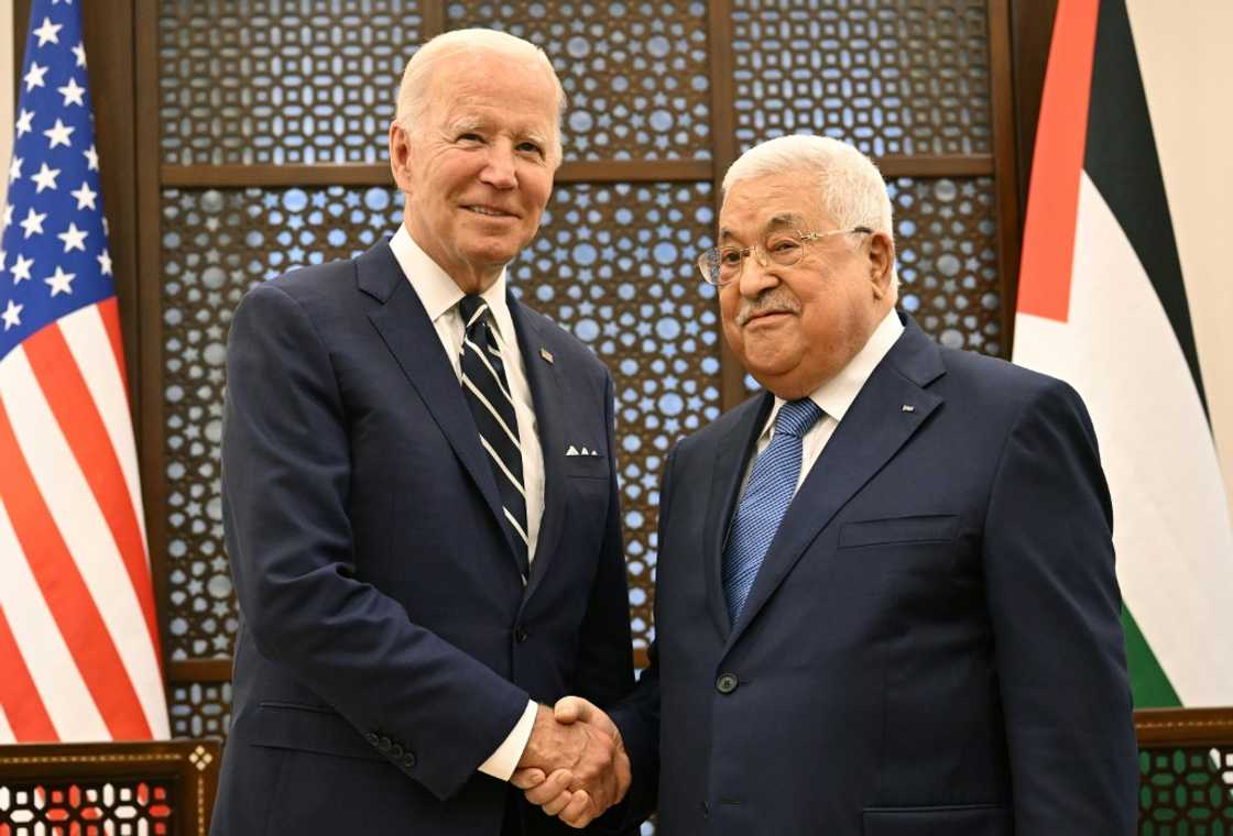US President Joe Biden meets with Palestinian president Mahmud Abbas in the occupied West Bank city of Bethlehem. Biden's communications team had said he would limit physical contact with those he met, citing coronavirus concerns US President Joe Biden meets with Palestinian president Mahmud Abbas in the occupied West Bank city of Bethlehem. Biden's communications team had said he would limit physical contact with those he met, citing coronavirus concerns