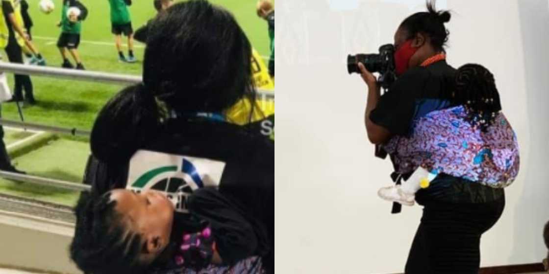 Ghanaian journalist breaks stereotypes as she straps baby to her back at AWMA event (Photos) Ghanaian journalist breaks stereotypes as she straps baby to her back at AWMA event (Photos)