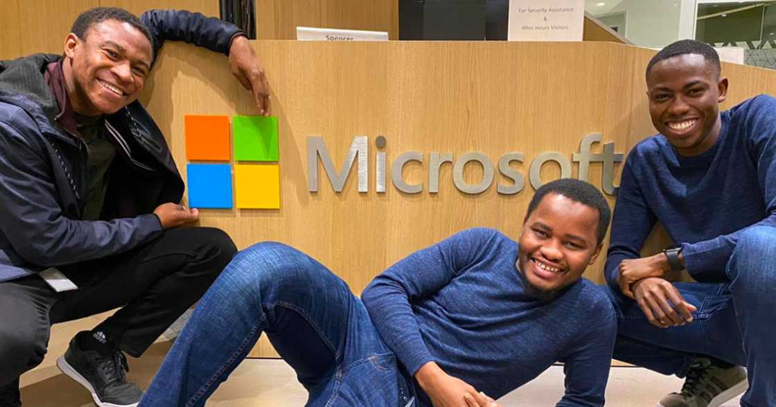 Ibrahim Abdullah poses with his colleagues at Microsoft