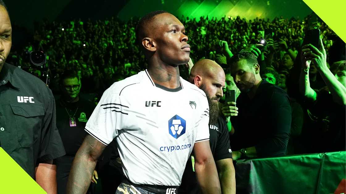 Israel Adesanya during his entrance for his fight against Dricus Du Plessis. Israel Adesanya during his entrance for his fight against Dricus Du Plessis.