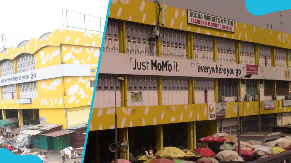 Side (L) and front (R) views of the Kaneshie Market Complex Side (L) and front (R) views of the Kaneshie Market Complex