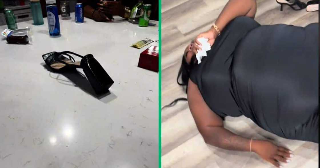 woman falls after high heel breaks