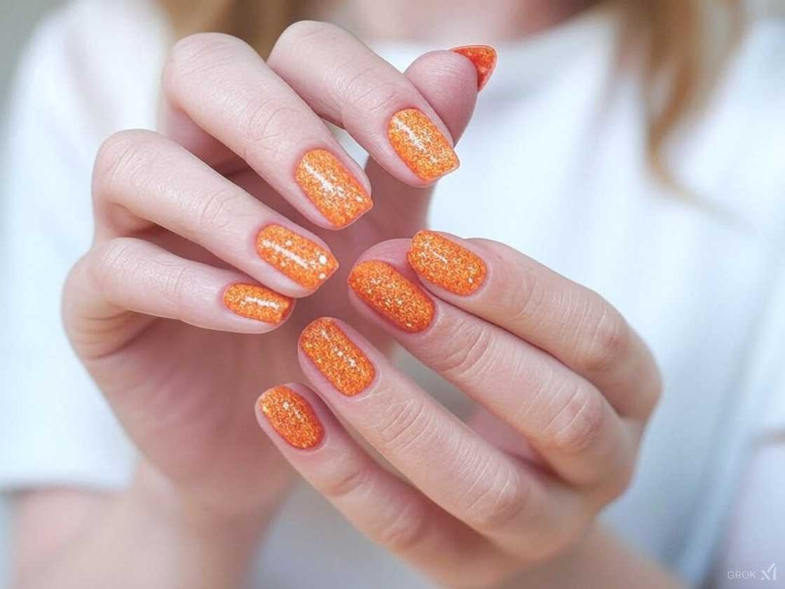 Orange nails with glitter Orange nails with glitter