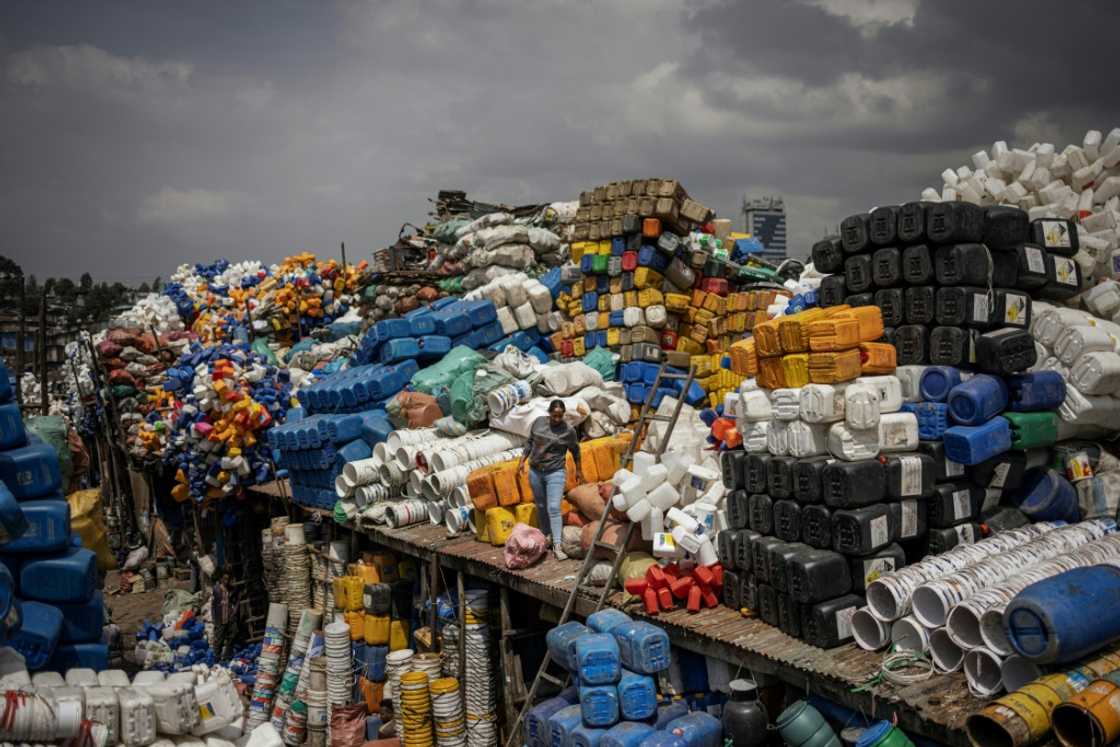 Piles of plastic are resold in the historic Merkato district in Addis Ababa