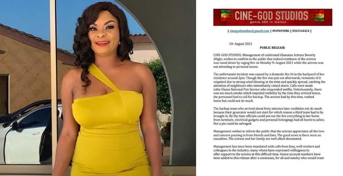 Beverly Afaglo: Management of Ghanaian Actress Gives out Momo Numbers to Support her Upon Losing House to fire Beverly Afaglo: Management of Ghanaian Actress Gives out Momo Numbers to Support her Upon Losing House to fire