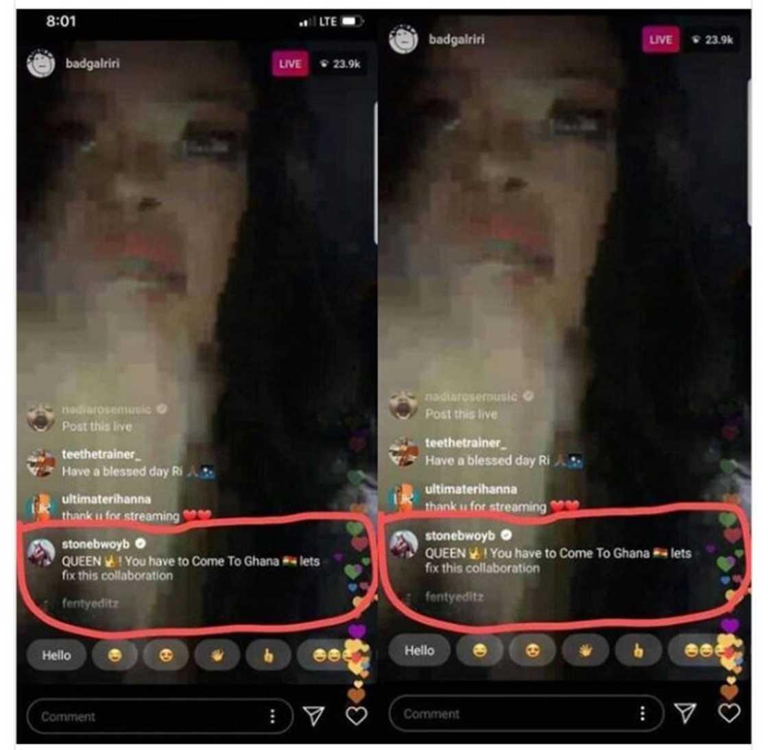 Alleged photo of Stonebwoy begging Rihanna for a collaboration pops up Alleged photo of Stonebwoy begging Rihanna for a collaboration pops up