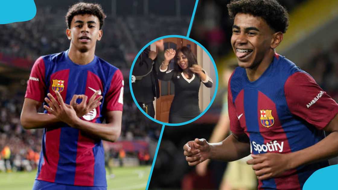 Lamine Yamal and his mother groove to Latina music. Lamine Yamal and his mother groove to Latina music.