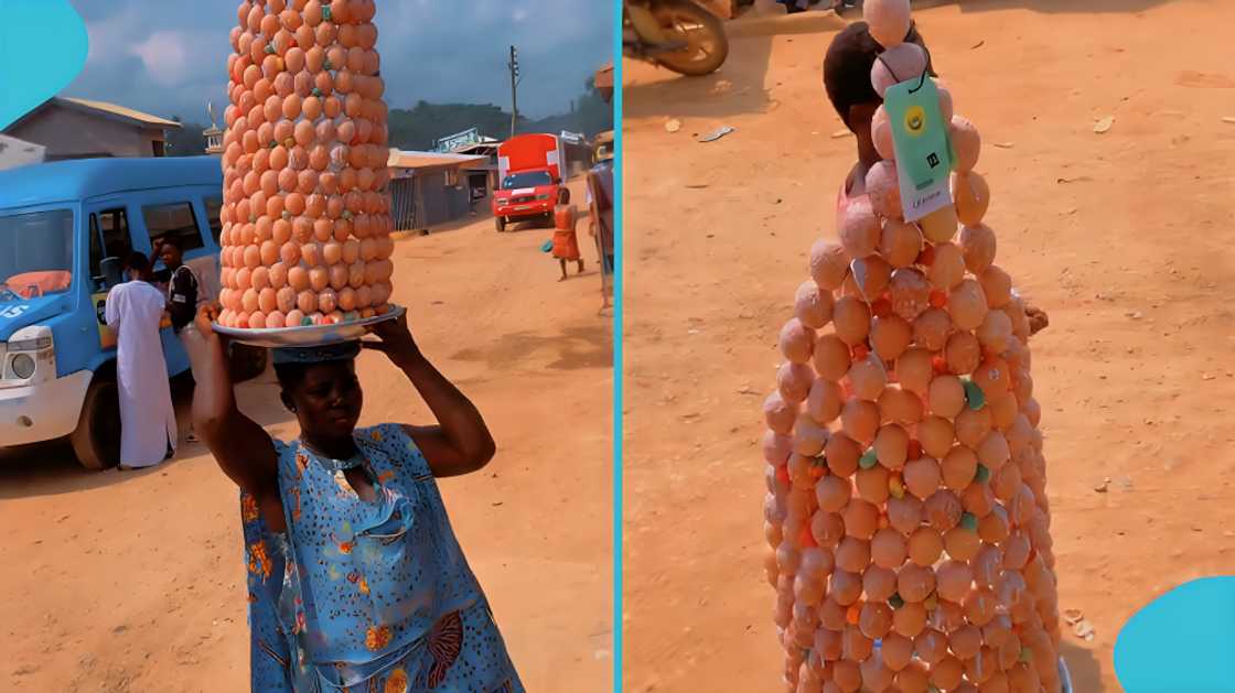 Kosua, Meko, Egg seller, Economy, Ghana, Headpan