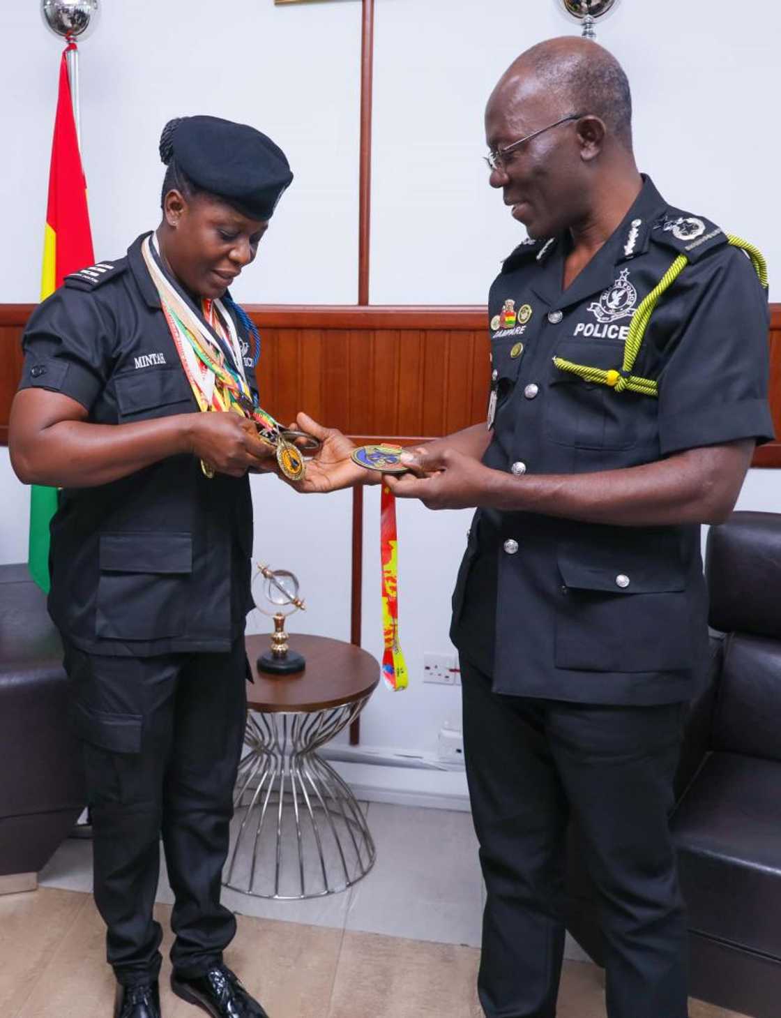 Grace Minta presenting her Gold Medals won the 2024 Africa Games to former IGP Dr. George Akuffo Dampare in August 2024 Grace Minta presenting her Gold Medals won the 2024 Africa Games to former IGP Dr. George Akuffo Dampare in August 2024