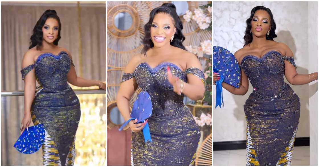 Benedicta Gafah in corseted kente wedding gown Benedicta Gafah in corseted kente wedding gown