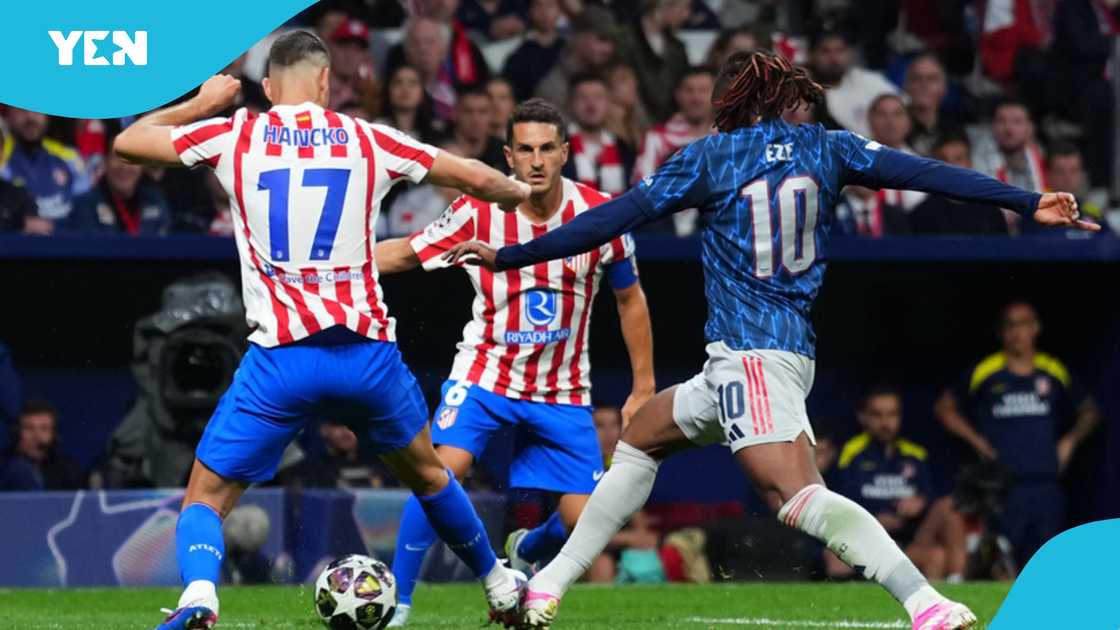 Arsenal, Atlético Madrid vs Arsenal, foul on Eberechi Eze, referee Daniel Makkelie, Champions League semi-final, VAR controversy, penalty decision, Eberechi Eze incident, Mikel Arteta reaction, UEFA rules explanation.