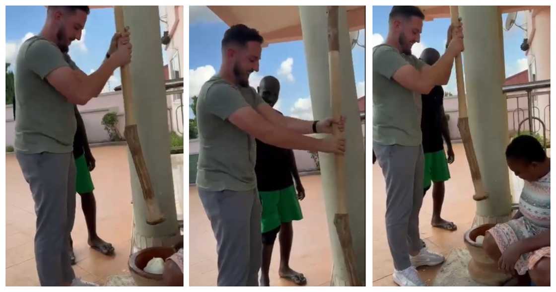 Barcelona scout "switches" profession, pounds fufu after arriving in Ghana Barcelona scout "switches" profession, pounds fufu after arriving in Ghana