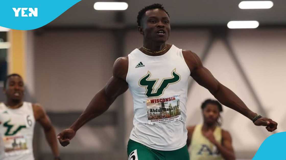 Abdul-Rasheed Saminu, 60m indoor event, 100m, University of South Florida. Abdul-Rasheed Saminu, 60m indoor event, 100m, University of South Florida.