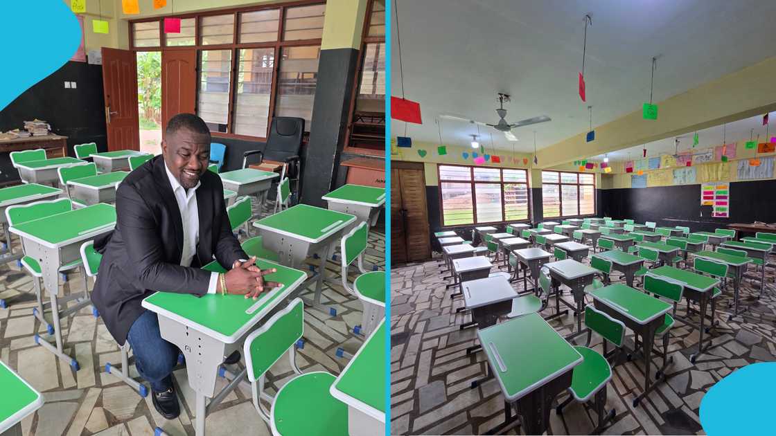 john dumelo, john dumelo school desks, roman ridge basic school, john dumelo ayawaso west, john dumelo donation, john dumelo idey4u