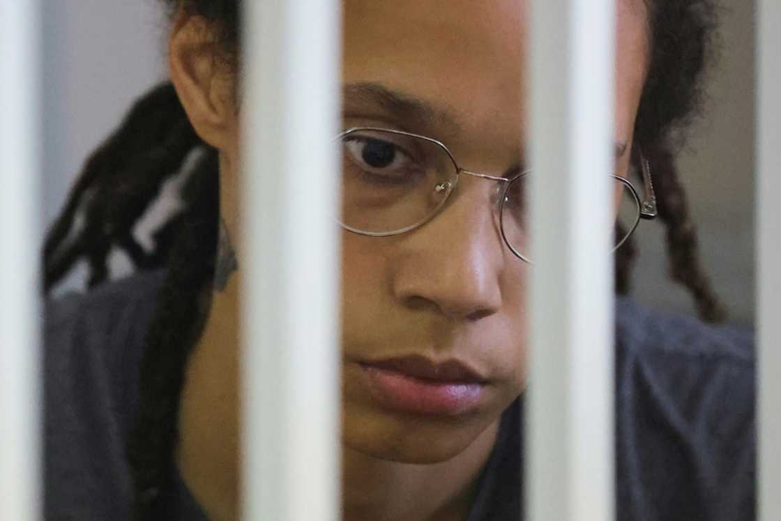 Basketball star Brittney Griner waits for the verdict inside a defendants' cage during a hearing in Khimki outside Moscow in August 2022 Basketball star Brittney Griner waits for the verdict inside a defendants' cage during a hearing in Khimki outside Moscow in August 2022