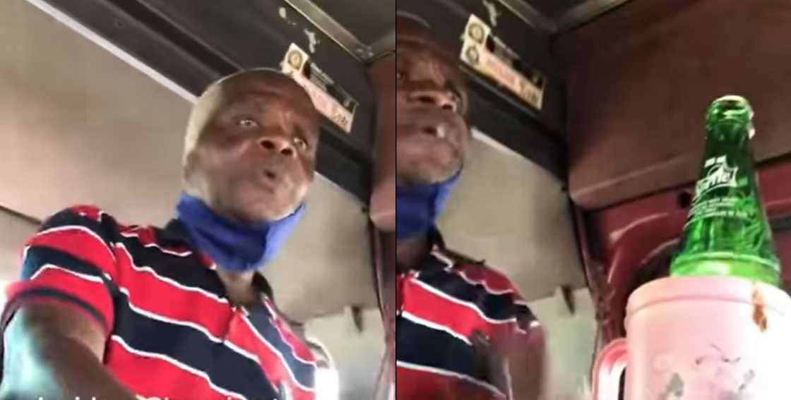 Old man speaking in trotro