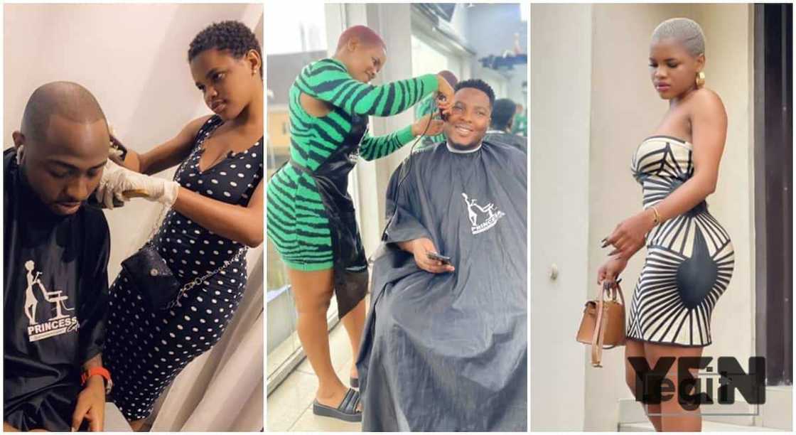 Photos of Ogedengbe Precious Princess giving Davido a haircut.