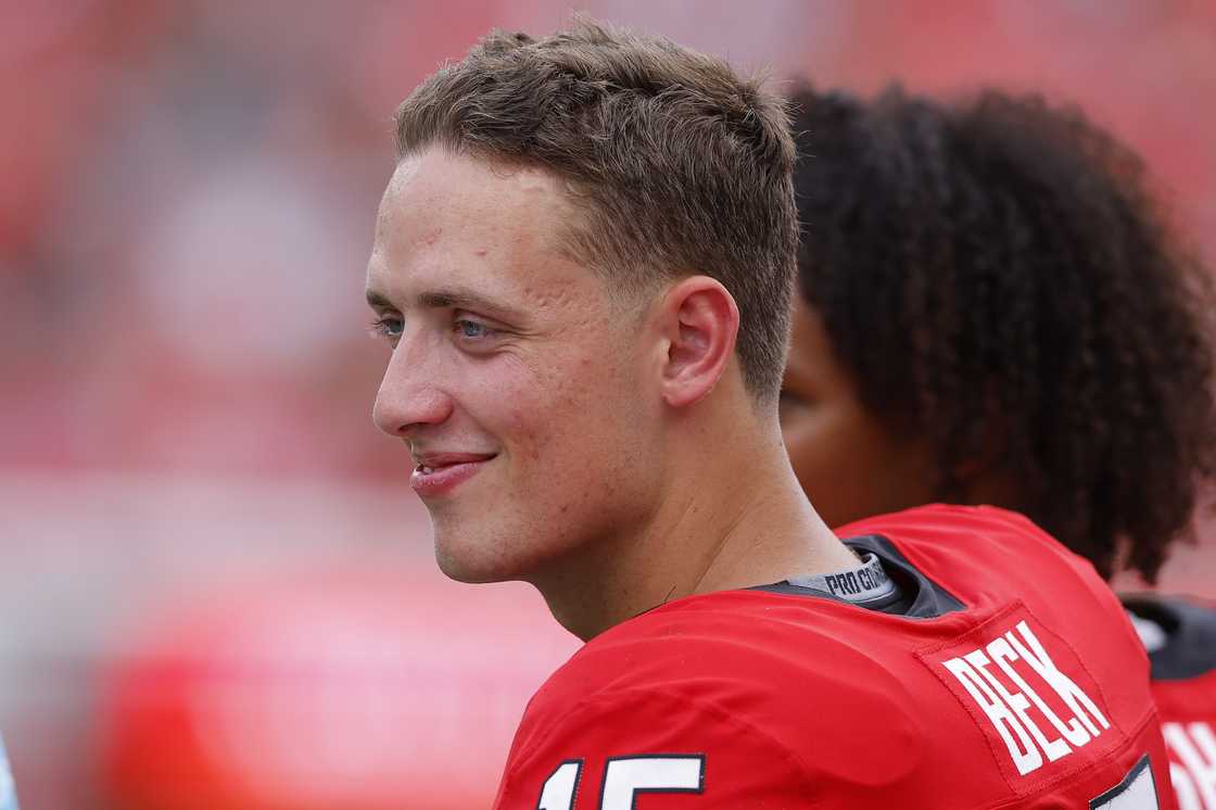 Carson Beck of the Georgia Bulldogs looks on during the third quarter against the Tennessee Tech Golden Eagles Carson Beck of the Georgia Bulldogs looks on during the third quarter against the Tennessee Tech Golden Eagles