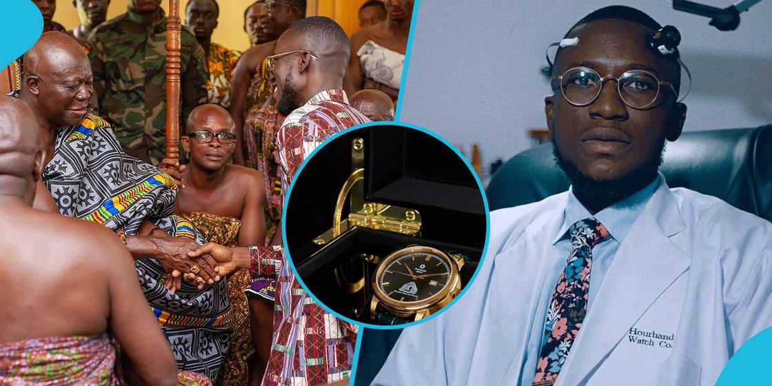 Patrick Amofah presents a gold watch to Otumfour Osei Tutu II