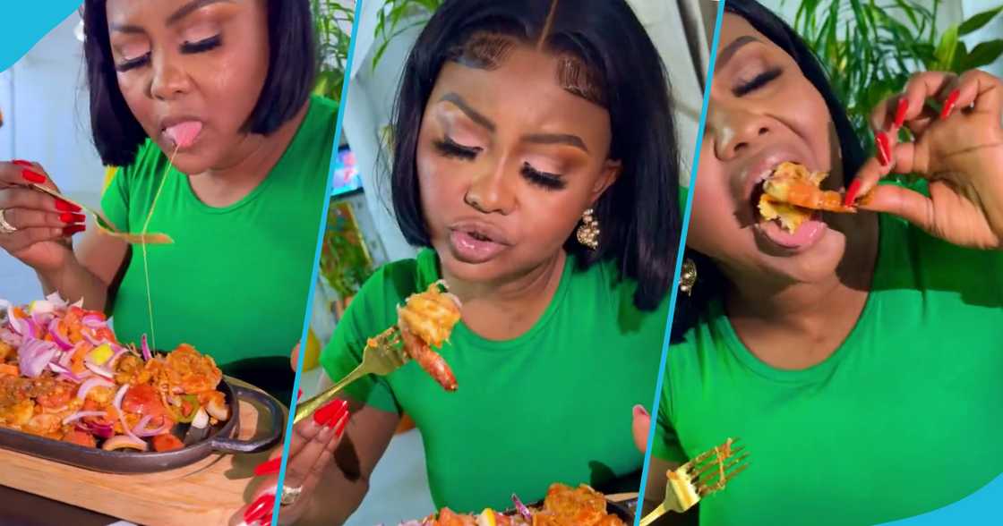 Nana Ama McBrown eating at Aba Dope's restaurant, Food Gist Nana Ama McBrown eating at Aba Dope's restaurant, Food Gist