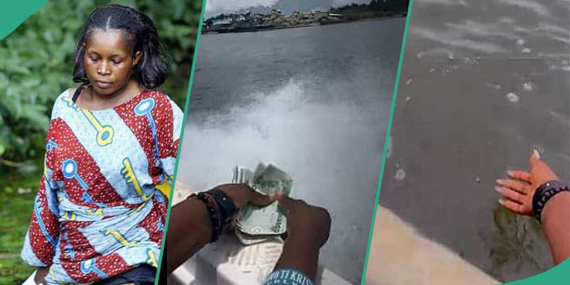 Video of lady spraying naira notes on river sparks reactions online Video of lady spraying naira notes on river sparks reactions online