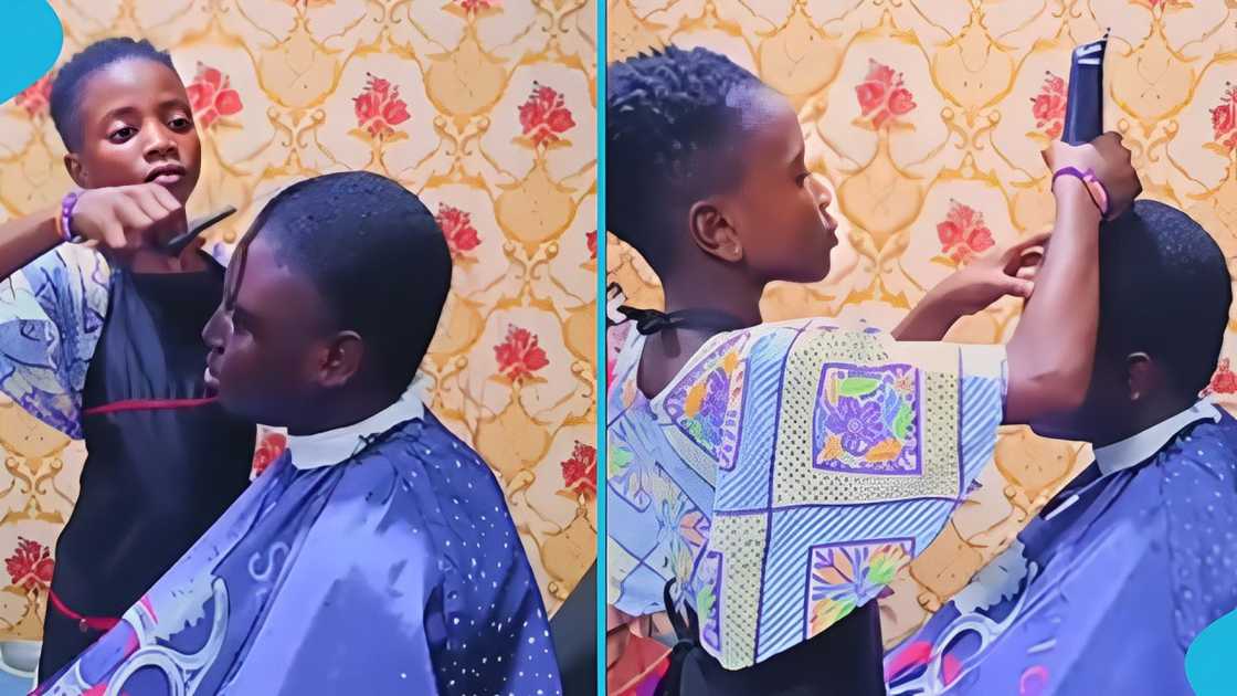 Little girl, Ghanaian, barbering, remarkable talent client ahir Little girl, Ghanaian, barbering, remarkable talent client ahir