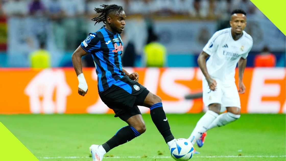 Ademola Lookman playing against Real Madrid in the UEFA Super Cup.