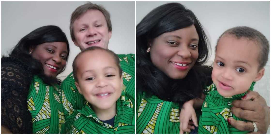 Nigerian lady storms important England birthday party in native wear with Oyinbo husband & son in cute photos Nigerian lady storms important England birthday party in native wear with Oyinbo husband & son in cute photos