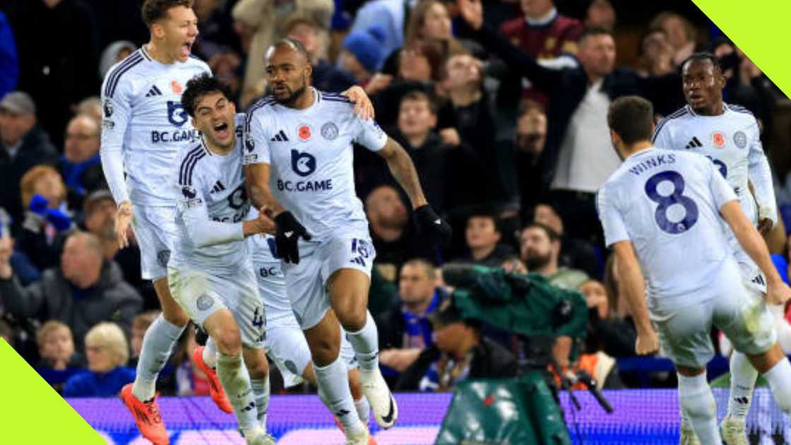 Jordan Ayew scores in Leicester's game against Ipswich Town.