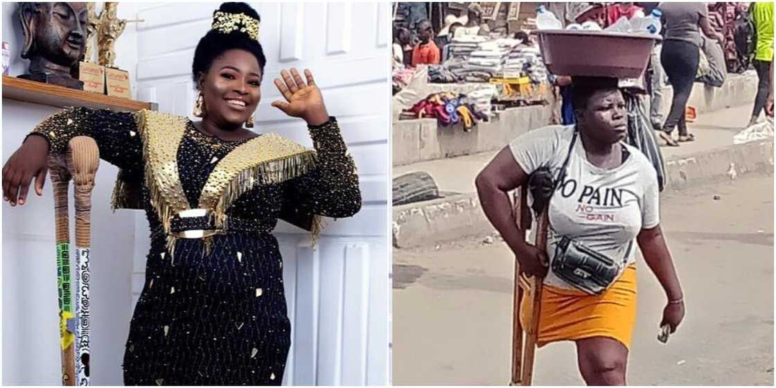 Amputee woman selling water Amputee woman selling water