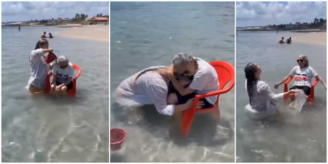 Emotional video shows lady bathing her 94-year-old grandmother in the ocean to help the woman fulfill her dream Emotional video shows lady bathing her 94-year-old grandmother in the ocean to help the woman fulfill her dream