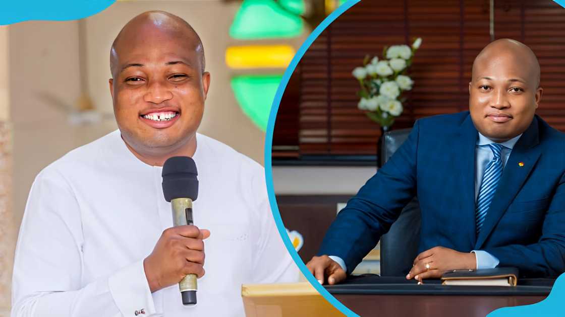Samuel Okudzeto Ablakwa addressing congregation (L), and the politician in his office (R) Samuel Okudzeto Ablakwa addressing congregation (L), and the politician in his office (R)