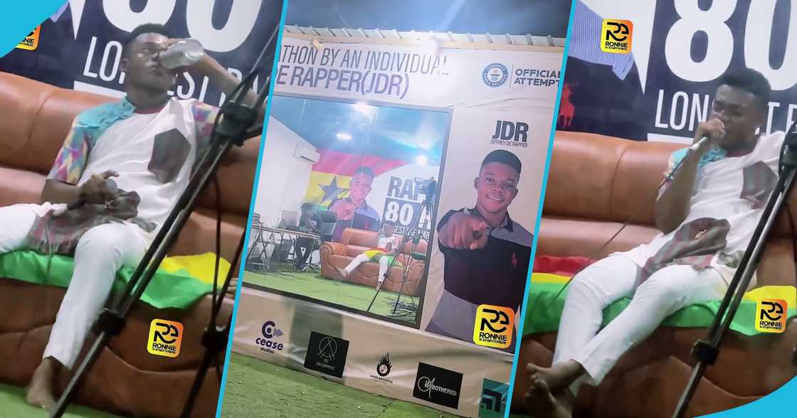 Ghana's Jeffrey De Rapper finishes a bottle of water at a go during GWR rap-a-thon Ghana's Jeffrey De Rapper finishes a bottle of water at a go during GWR rap-a-thon