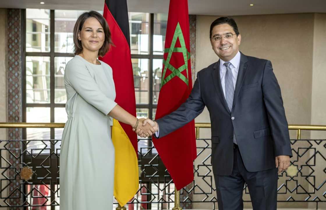 German Foreign Minister Annalena Baerbock shakes hands with Moroccan counterpart Nasser Bourita on a visit to Rabat German Foreign Minister Annalena Baerbock shakes hands with Moroccan counterpart Nasser Bourita on a visit to Rabat