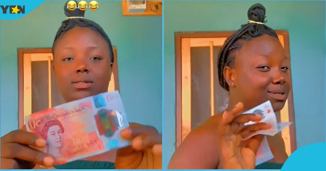 Photo of a Ghanaian woman in a jubilant mood after seeing pounds for the first time. Photo of a Ghanaian woman in a jubilant mood after seeing pounds for the first time.