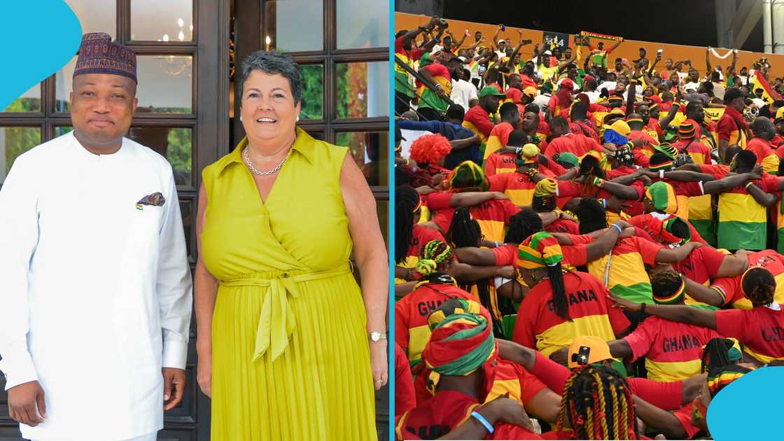 Samuel Okudzeto Ablakwa, US Ambassador, Virginia Palmer, Minister of Foreign Affairs, Ghana football, fans, special dispensation. Samuel Okudzeto Ablakwa, US Ambassador, Virginia Palmer, Minister of Foreign Affairs, Ghana football, fans, special dispensation.