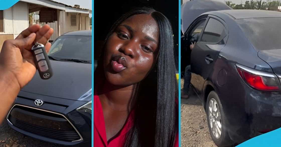 Ghanaian lady, student, buys a new car, celebrates achievement, social media.