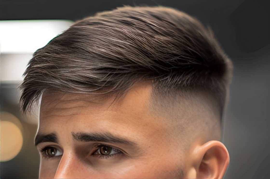 A side-swept haircut for men with a big forehead and an undercut A side-swept haircut for men with a big forehead and an undercut