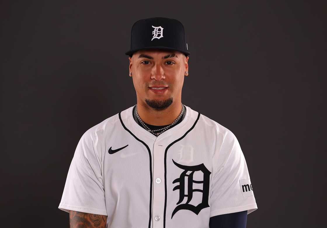 Javier Báez of the Detroit Tigers poses for a portrait during photo day Javier Báez of the Detroit Tigers poses for a portrait during photo day