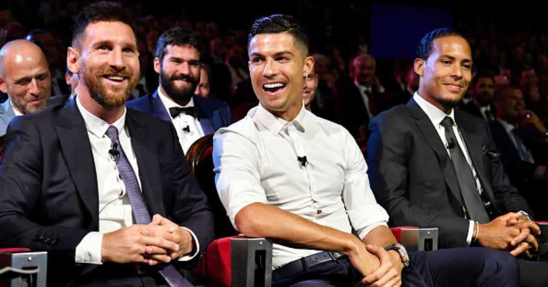 Cristiano Ronaldo, Lionel Messi and Virgil Van Dijk during the UEFA Champions League Draw at Salle des Princes, Grimaldi Forum on August 29, 2019 in Monaco(Photo by Harold Cunningham - UEFA/UEFA via Getty Images) Cristiano Ronaldo, Lionel Messi and Virgil Van Dijk during the UEFA Champions League Draw at Salle des Princes, Grimaldi Forum on August 29, 2019 in Monaco(Photo by Harold Cunningham - UEFA/UEFA via Getty Images)
