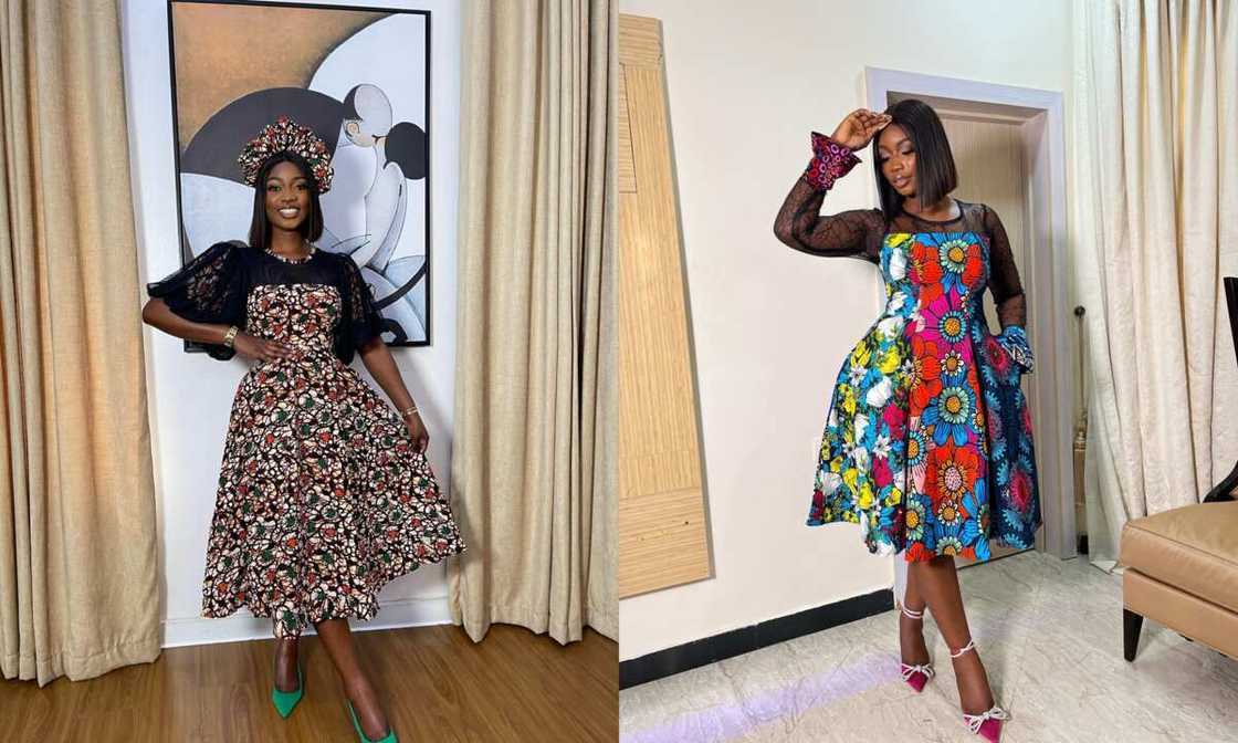Ankara and lace combination midi dresses Ankara and lace combination midi dresses