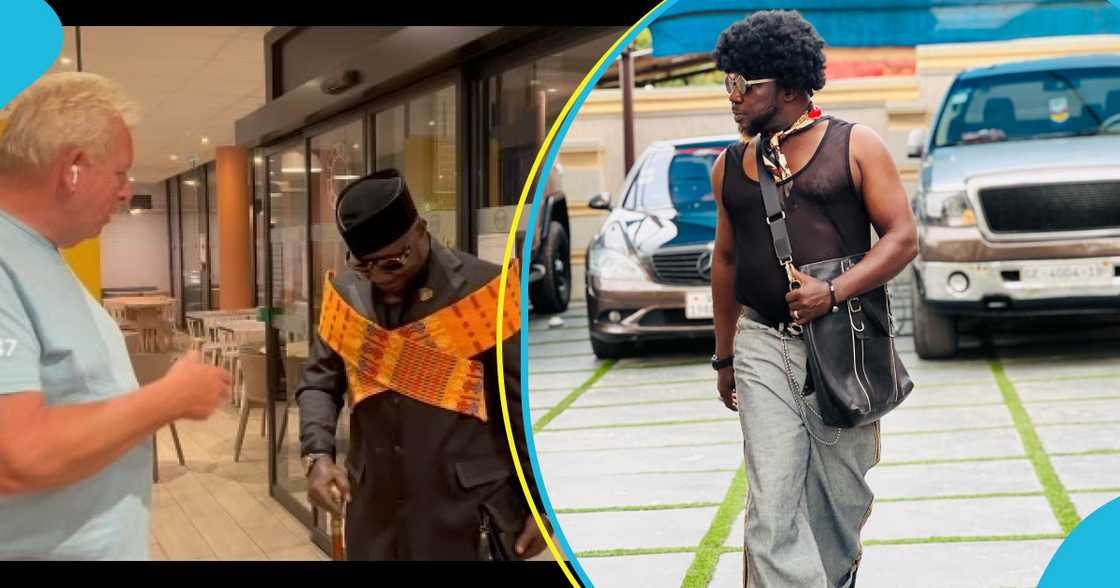 White man Drools Over Ghanaian Osebo's Cross-Kente Attire In Paris, Video Excites Peeps