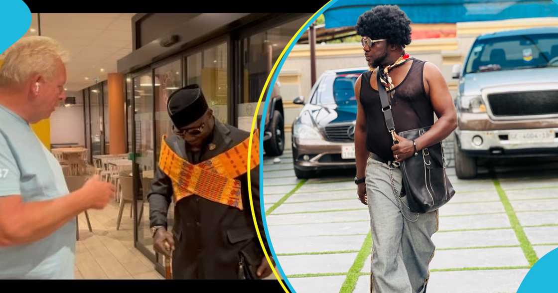 White man Drools Over Ghanaian Osebo's Cross-Kente Attire In Paris, Video Excites Peeps White man Drools Over Ghanaian Osebo's Cross-Kente Attire In Paris, Video Excites Peeps