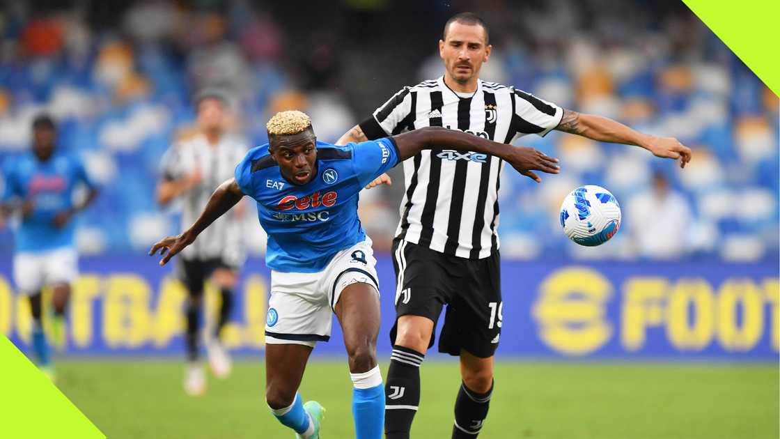 Leonardo Bonucci playing against Victor Osimhen during Juventus vs Napoli in 2021. Leonardo Bonucci playing against Victor Osimhen during Juventus vs Napoli in 2021.