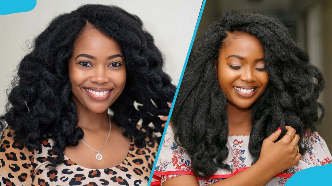 A lady looking lovely in voluminous and curly Afro kinky styles